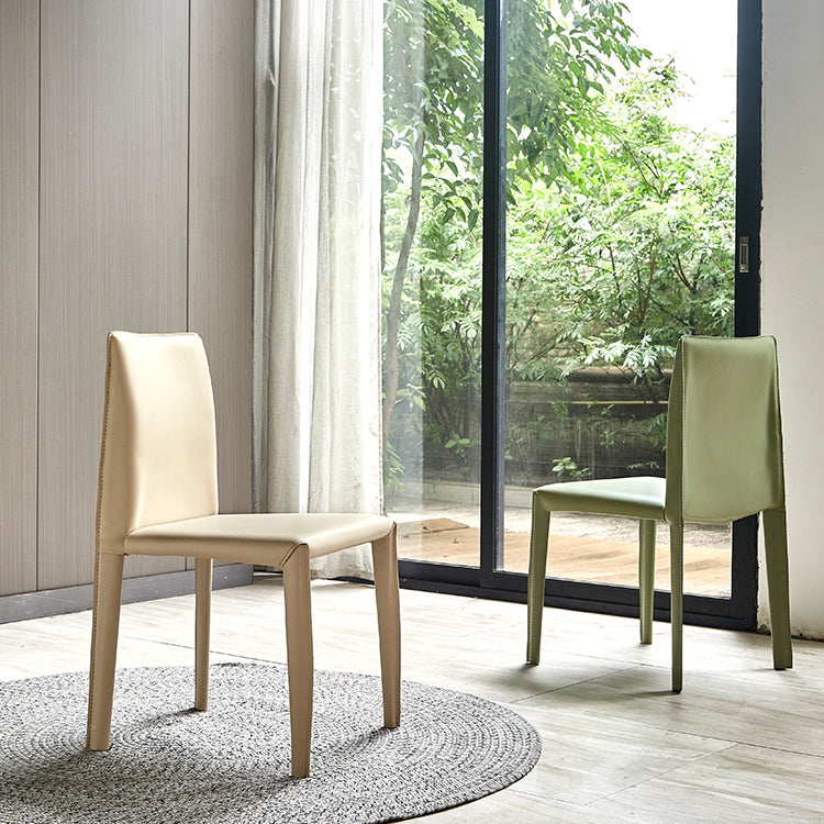 Leather Armless Dining Chairs Home Upholstered Side Chairs with Metal Legs