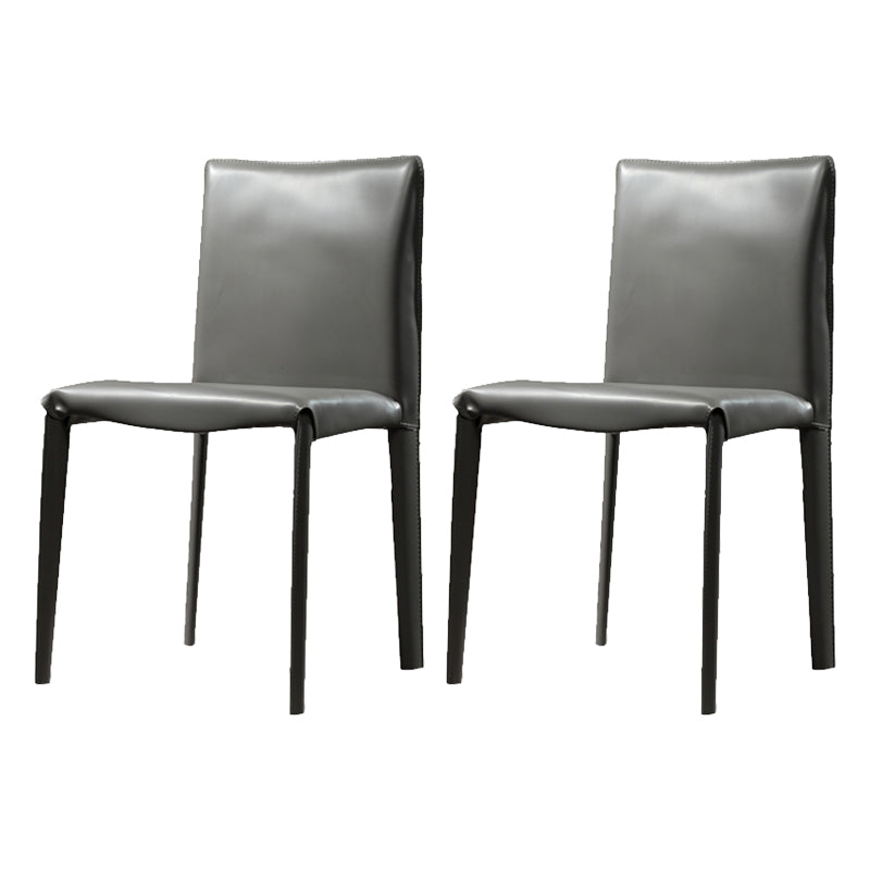 Leather Armless Dining Chairs Home Upholstered Side Chairs with Metal Legs