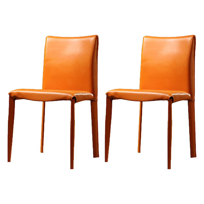 Leather Armless Dining Chairs Home Upholstered Side Chairs with Metal Legs