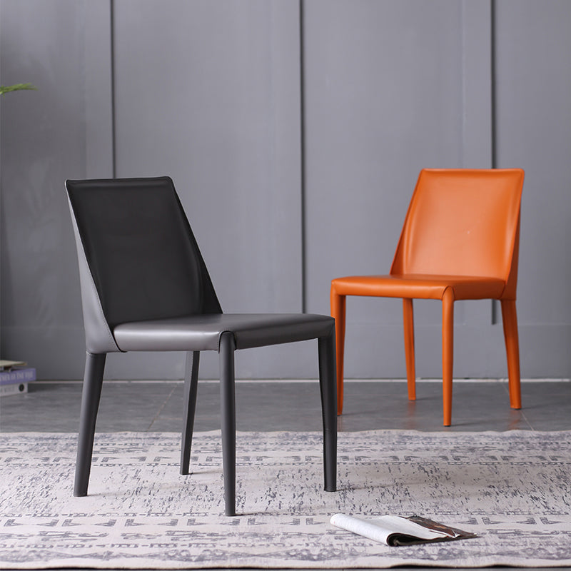 Home Leather Armless Dining Chairs Upholstered Side Chairs with Metal Legs