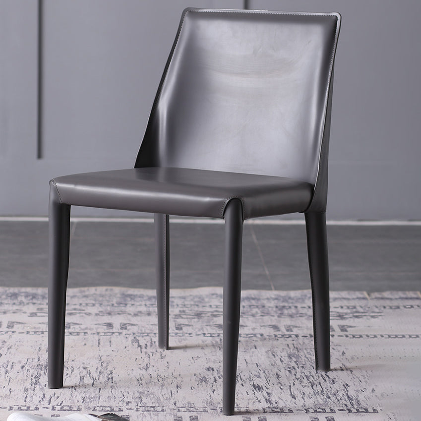 Home Leather Armless Dining Chairs Upholstered Side Chairs with Metal Legs