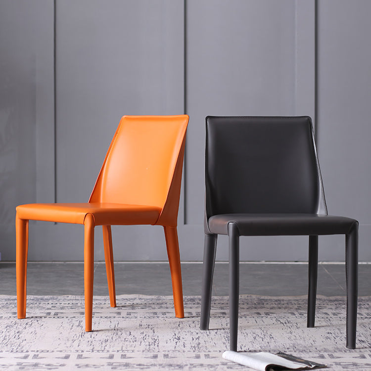 Home Leather Armless Dining Chairs Upholstered Side Chairs with Metal Legs