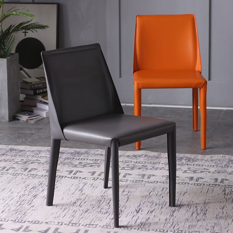 Home Leather Armless Dining Chairs Upholstered Side Chairs with Metal Legs