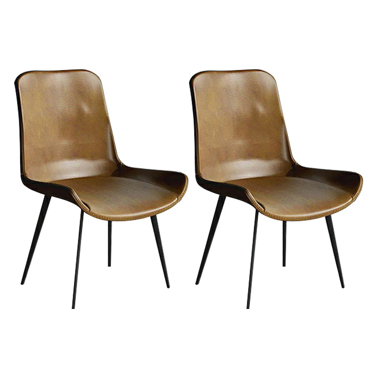 Silla auxiliar de cuero para el hogar moderno, respaldo sólido, silla de comedor con patas de metal