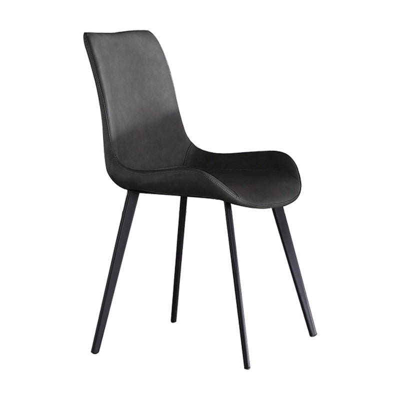 Silla auxiliar de cuero para el hogar moderno, respaldo sólido, silla de comedor con patas de metal