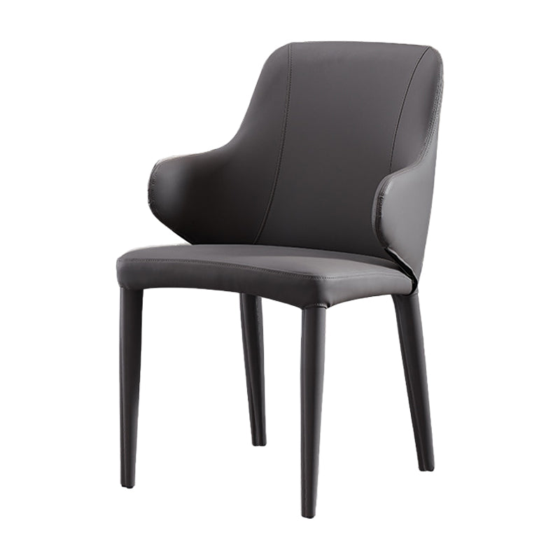 Silla de comedor de cuero contemporánea con respaldo sólido con acabado mate y sillón de hotel