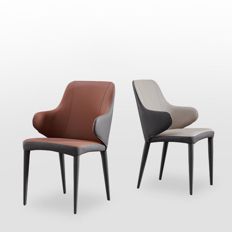 Silla de comedor de cuero contemporánea con respaldo sólido con acabado mate y sillón de hotel