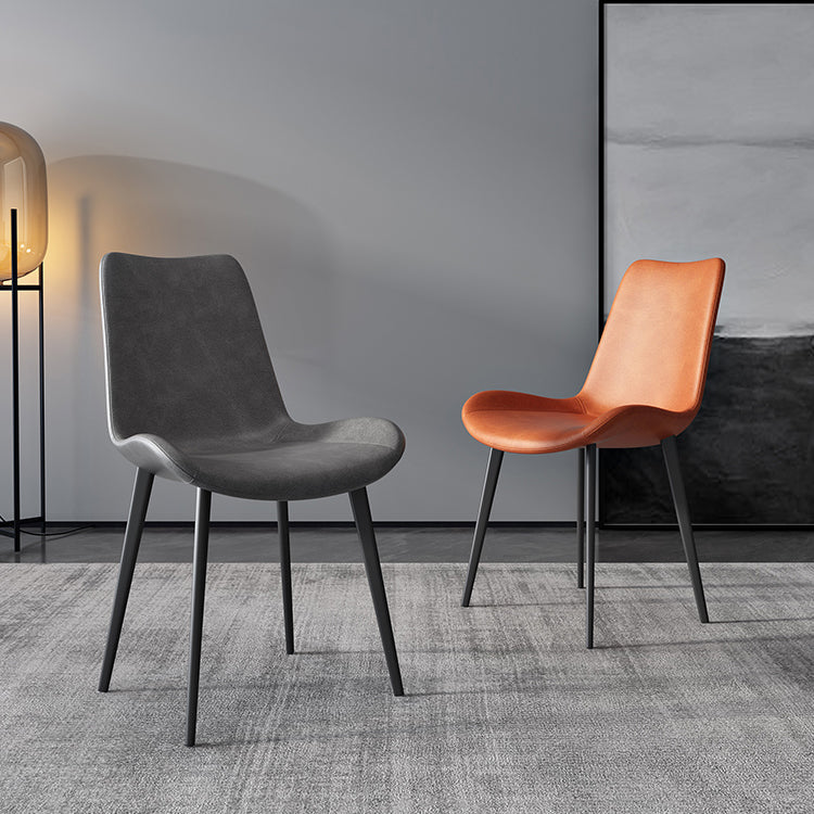 Silla sin brazos de comedor de metal contemporáneo, sillas de comedor de cuero para uso en restaurantes