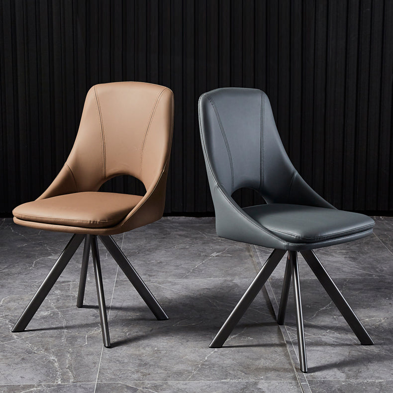 Eigentijds ontwerp open rug dineren stoelen lederen eetkamerstoelen