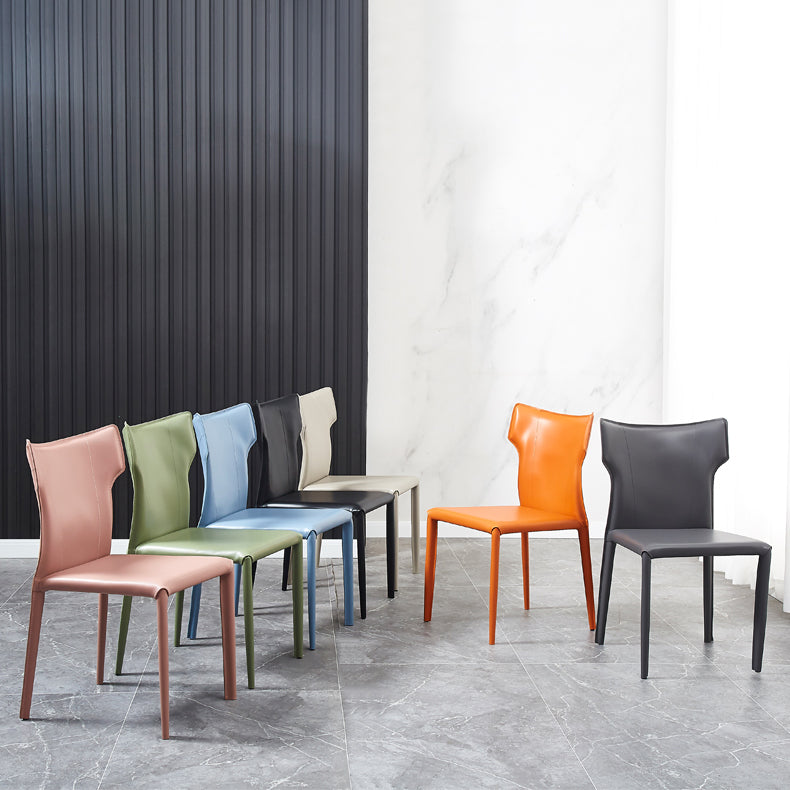 Silla sin brazos de comedor de metal contemporáneo, silla lateral de piel sintética para uso doméstico