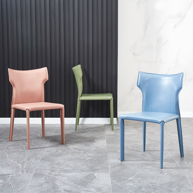 Silla sin brazos de comedor de metal contemporáneo, silla lateral de piel sintética para uso doméstico