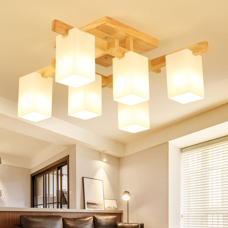 Plafonnier Semi-encastré géométrique en verre, plafonnier en bois de Style concis moderne pour salon