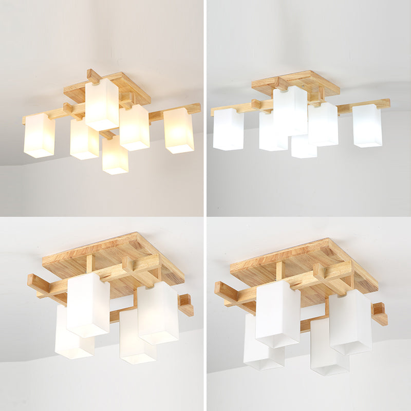 Plafonnier Semi-encastré géométrique en verre, plafonnier en bois de Style concis moderne pour salon