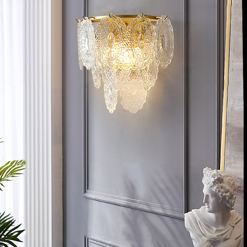 2 Lights Glass Wall Light Modern Style Geometric Shape Wall Mount Light Fixture in Gold