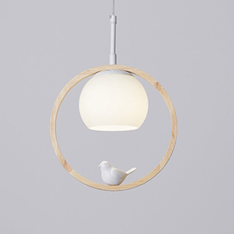 Lampe suspendue au globe en bois dans le pendentif en verre de style artistique moderne pour les espaces intérieurs