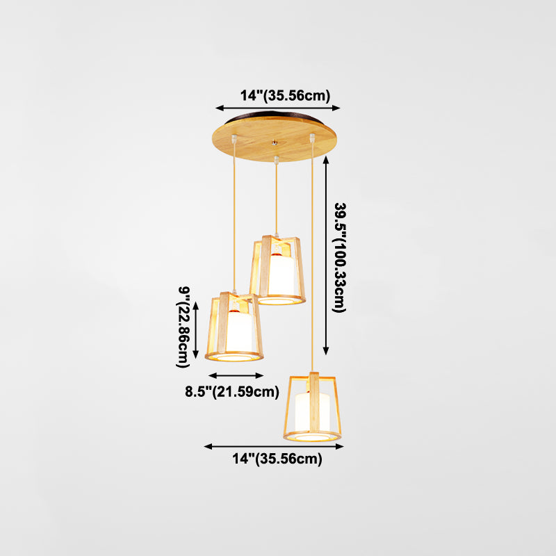 Modern Creative Pendant Light Wooden Geometric Hanging Lamp with White Fabrics Shade