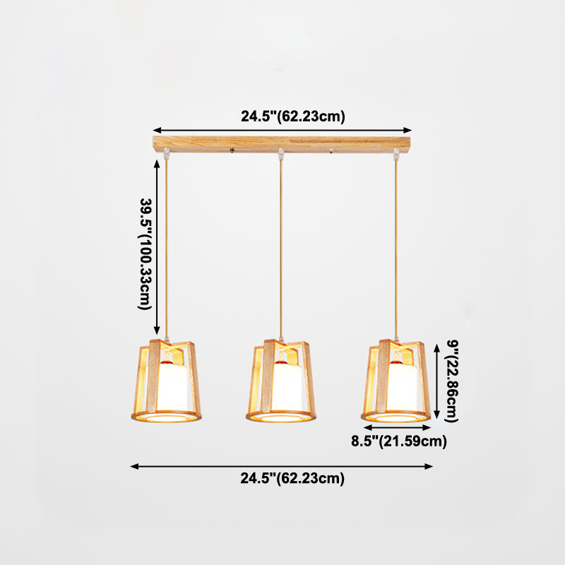 Modern Creative Pendant Light Wooden Geometric Hanging Lamp with White Fabrics Shade