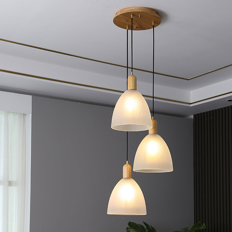 Wooden Dome Pendant Light in Modern Concise Style Glass Indoor Hanging Lamp