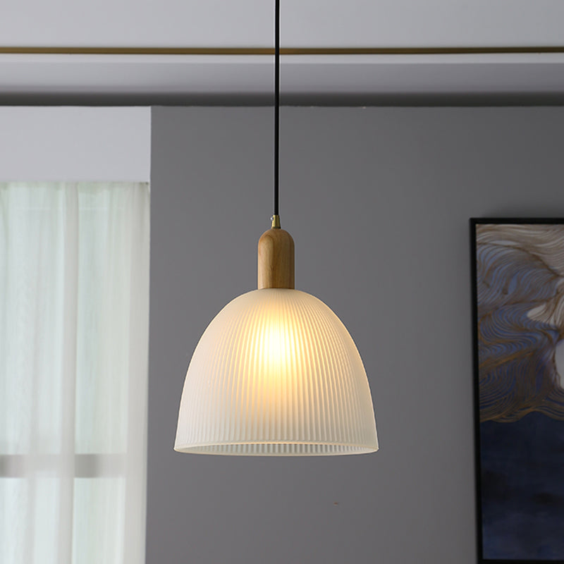 Wooden Dome Pendant Light in Modern Concise Style Glass Indoor Hanging Lamp