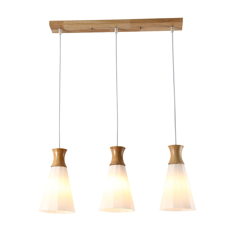 Moderne künstlerische geometrische hängende helle hölzerne Innenlampe mit weißem Glasschatten