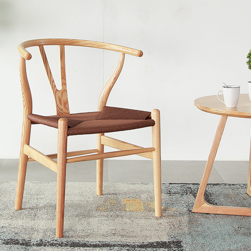 Contemporary Style Ash Wood Chair Dining Room Fork Bone Back Chairs Set