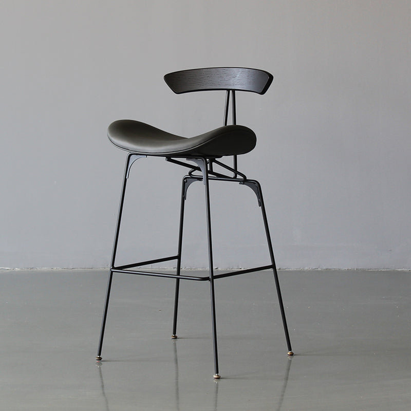 Tabouret de bar en fer noir, tabouret de comptoir à dossier bas de style industriel avec siège en selle
