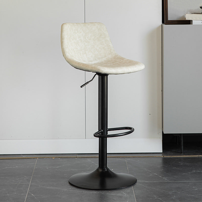 1 Pcs Scandinavian Adjustable Height Counter Stools Leather Iron Bar Stools with Footrest