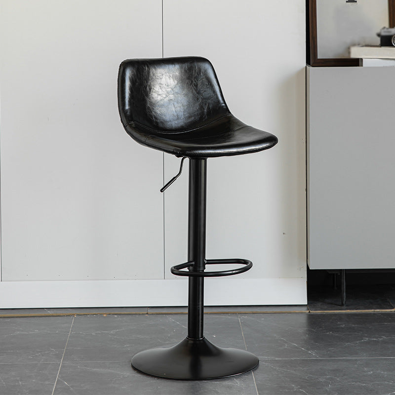 1 Pcs Scandinavian Adjustable Height Counter Stools Leather Iron Bar Stools with Footrest
