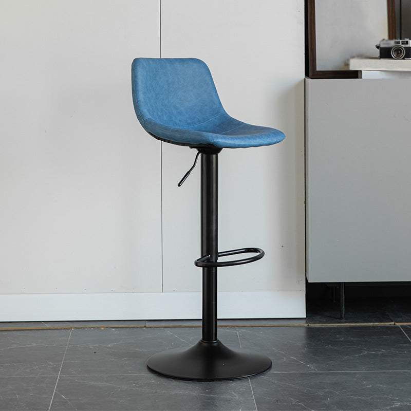 1 Pcs Scandinavian Adjustable Height Counter Stools Leather Iron Bar Stools with Footrest