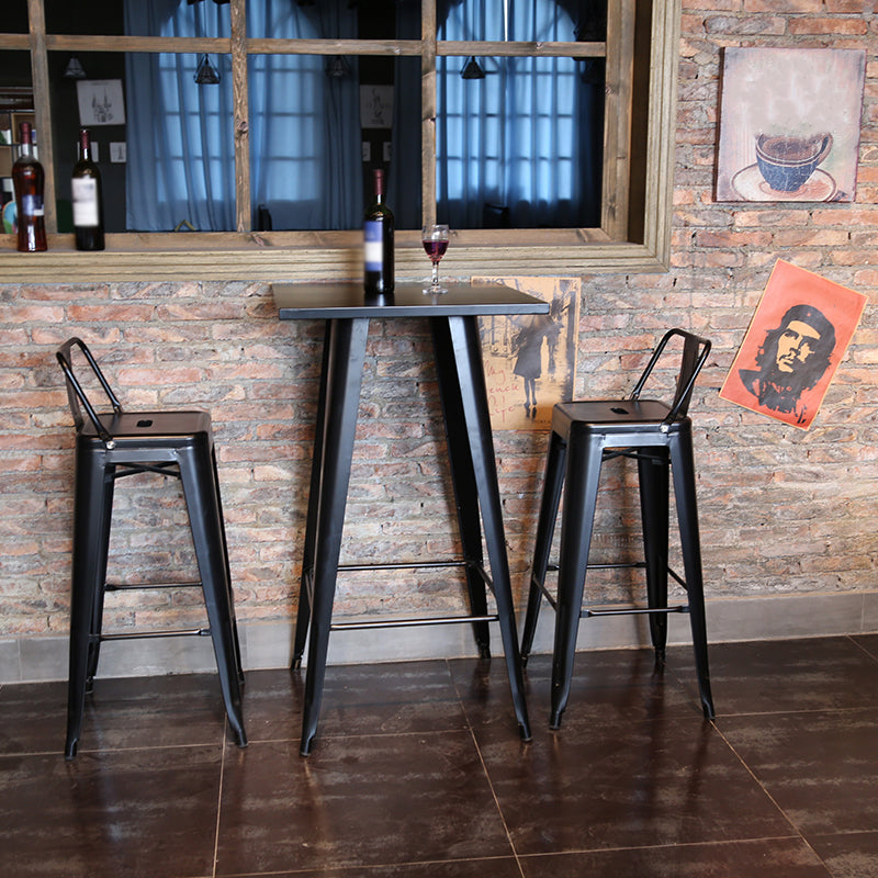 Industrial Black Metal Counter Stools Low Back Bristol Bar Stools with Square Seat