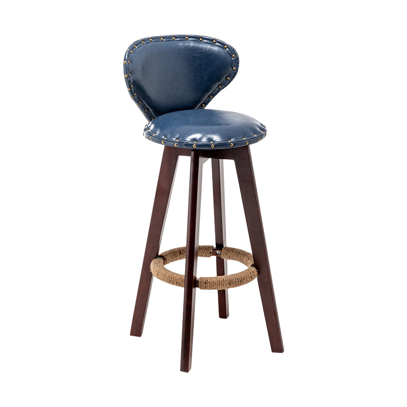 Skandinavische Holzleder -Theschleerhocker Low -Back -Barhocker mit runden Sitz
