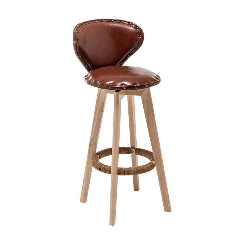 Skandinavische Holzleder -Theschleerhocker Low -Back -Barhocker mit runden Sitz