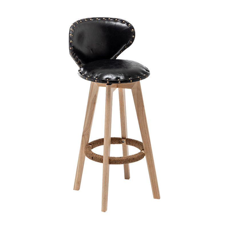 Skandinavische Holzleder -Theschleerhocker Low -Back -Barhocker mit runden Sitz
