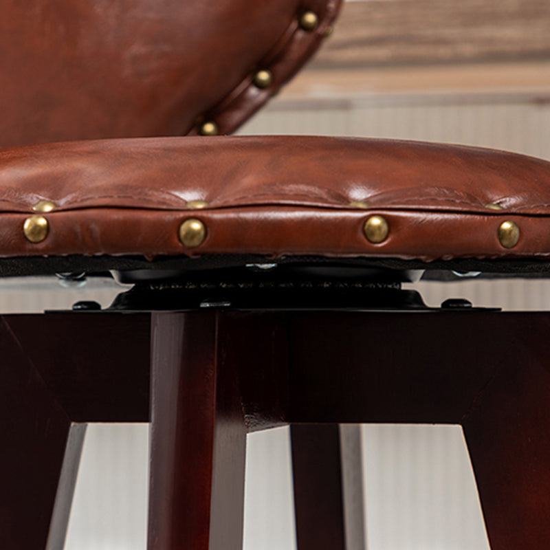Skandinavische Holzleder -Theschleerhocker Low -Back -Barhocker mit runden Sitz
