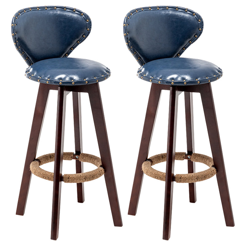 Skandinavische Holzleder -Theschleerhocker Low -Back -Barhocker mit runden Sitz