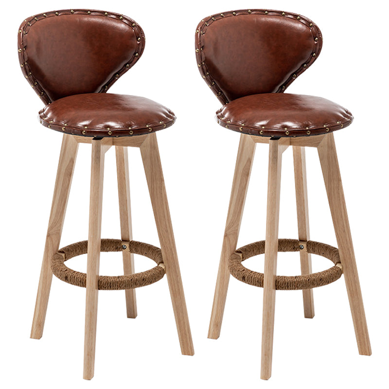 Skandinavische Holzleder -Theschleerhocker Low -Back -Barhocker mit runden Sitz