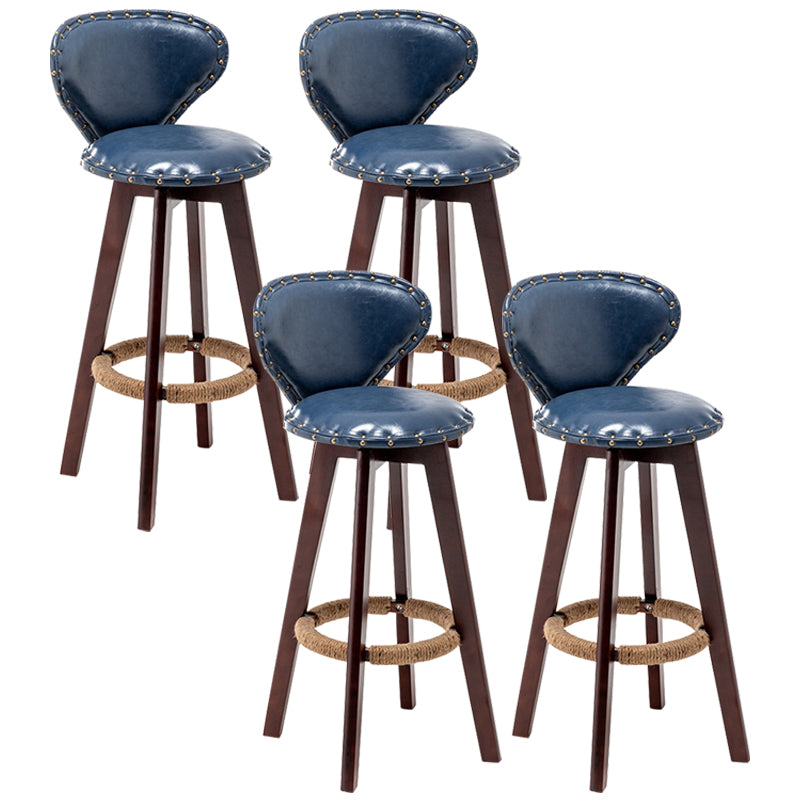Skandinavische Holzleder -Theschleerhocker Low -Back -Barhocker mit runden Sitz