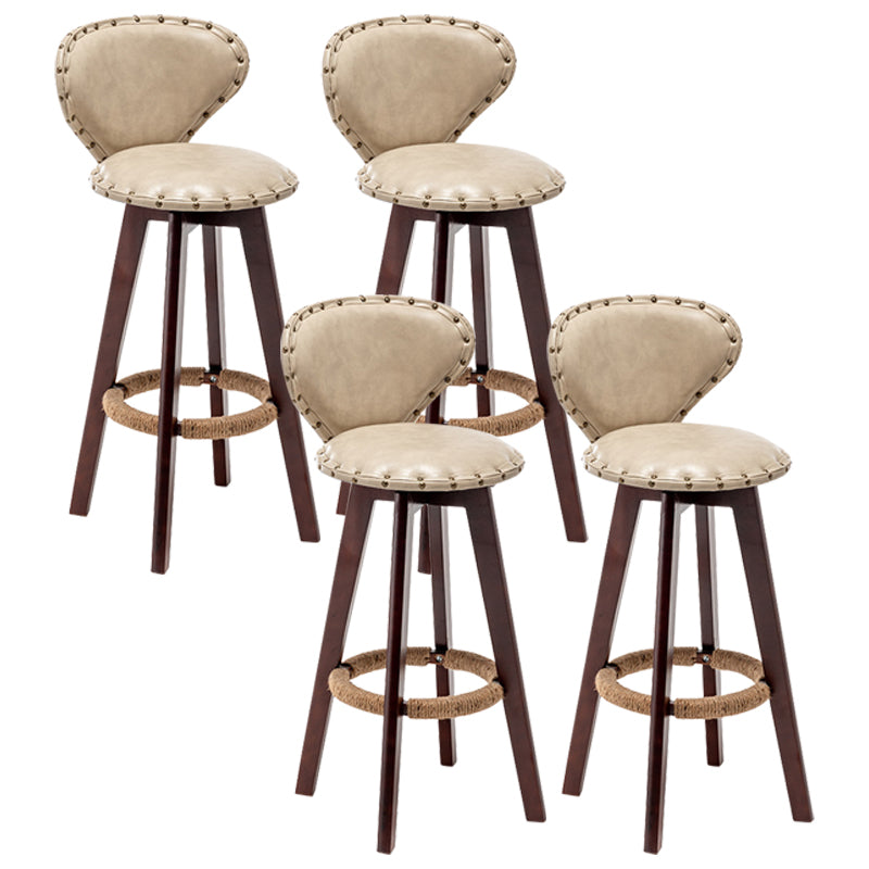 Skandinavische Holzleder -Theschleerhocker Low -Back -Barhocker mit runden Sitz