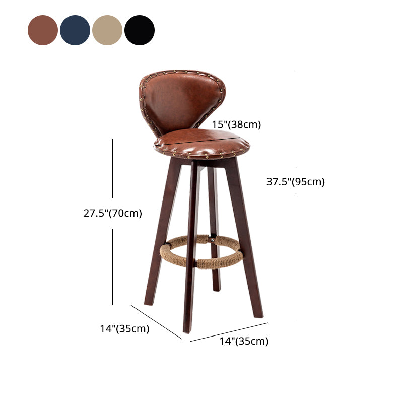 Skandinavische Holzleder -Theschleerhocker Low -Back -Barhocker mit runden Sitz