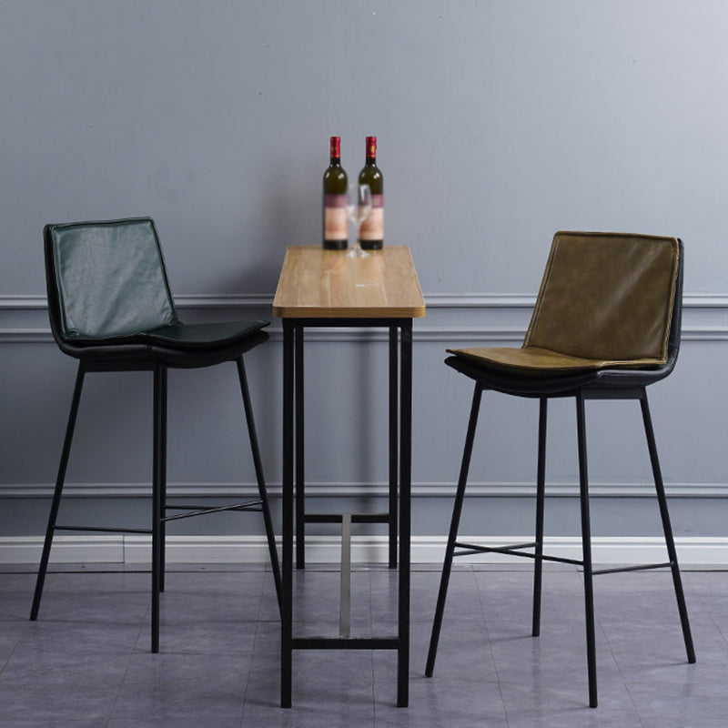 Skandinavische Barhocker aus Leder mit niedriger Rückenlehne und quadratischem Sitz (2er-Set)