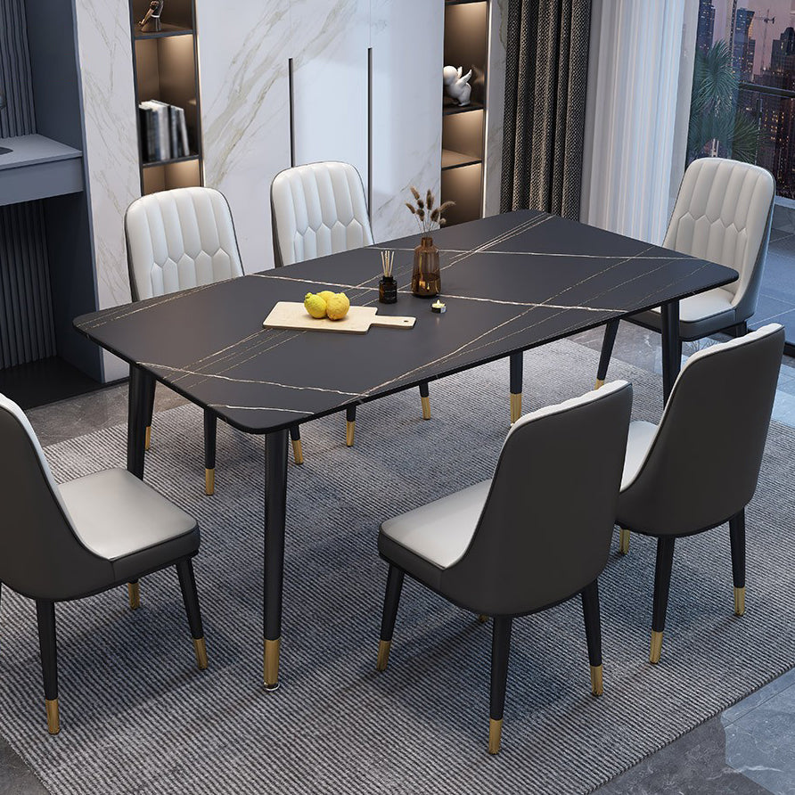 Contemporary Home Sintered Stone Scratch Resistant Dining Table Rectangle Table with 4 Legs Base