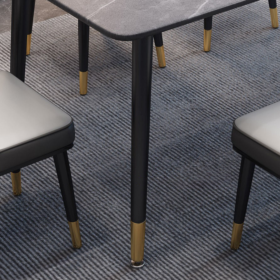 Contemporary Home Sintered Stone Scratch Resistant Dining Table Rectangle Table with 4 Legs Base