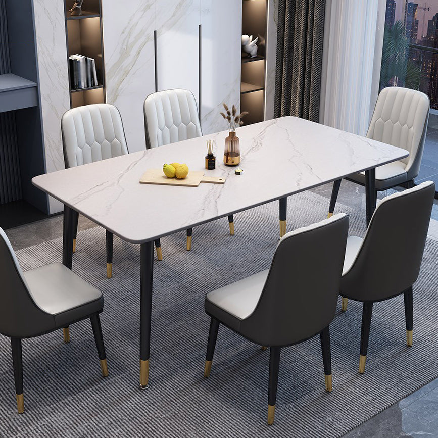Contemporary Home Sintered Stone Scratch Resistant Dining Table Rectangle Table with 4 Legs Base