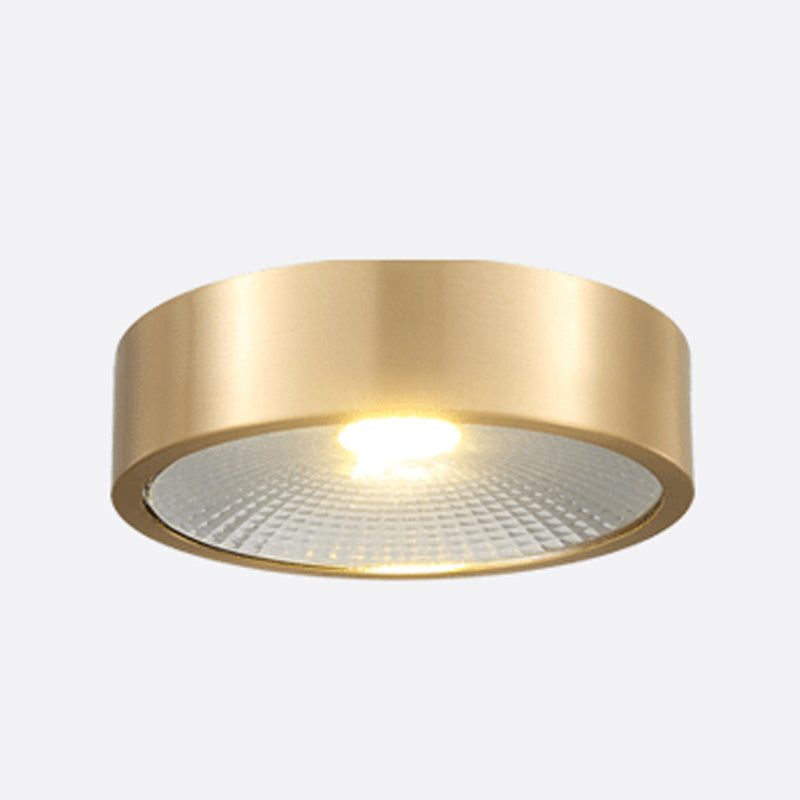 Plafonnier LED concis moderne en cuivre de forme cylindrique encastré pour porche balcon
