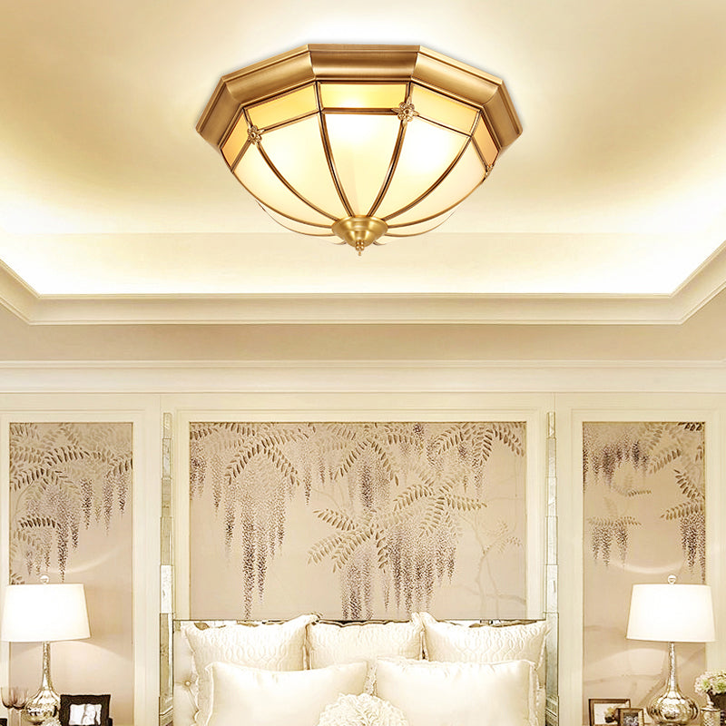 Colonial Style Copper Ceiling Lights Drum Flush Mount Ceiling Lights with Glass Shade
