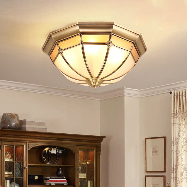Colonial Style Copper Ceiling Lights Drum Flush Mount Ceiling Lights with Glass Shade