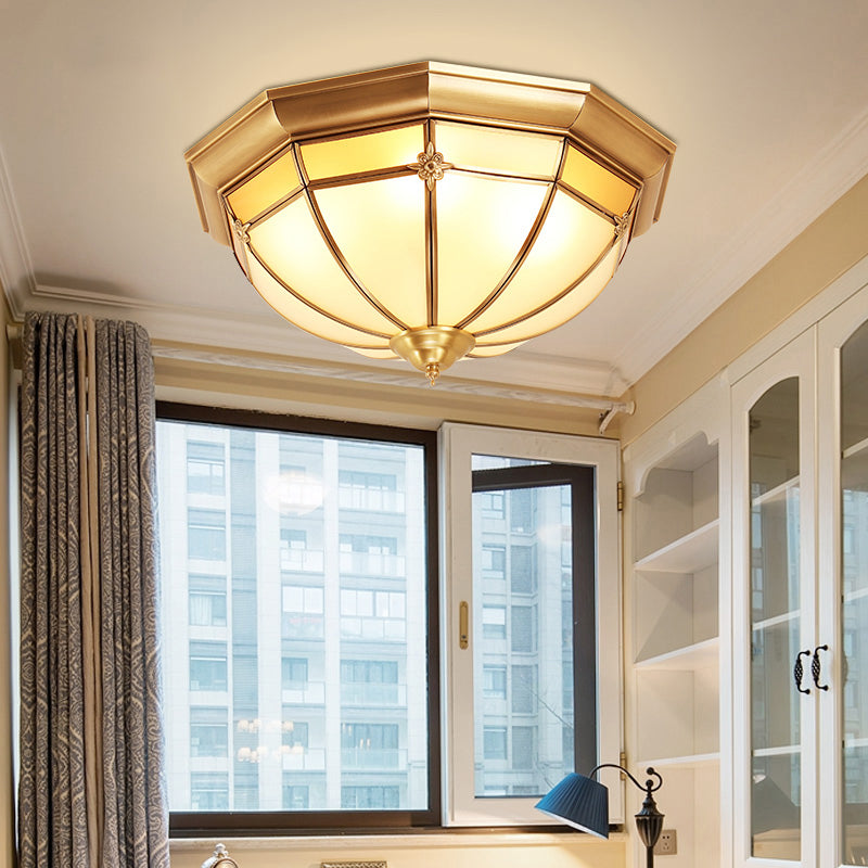 Colonial Style Copper Ceiling Lights Drum Flush Mount Ceiling Lights with Glass Shade