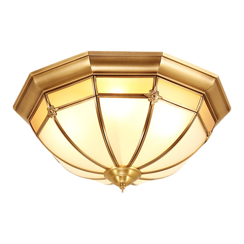 Colonial Style Copper Ceiling Lights Drum Flush Mount Ceiling Lights with Glass Shade