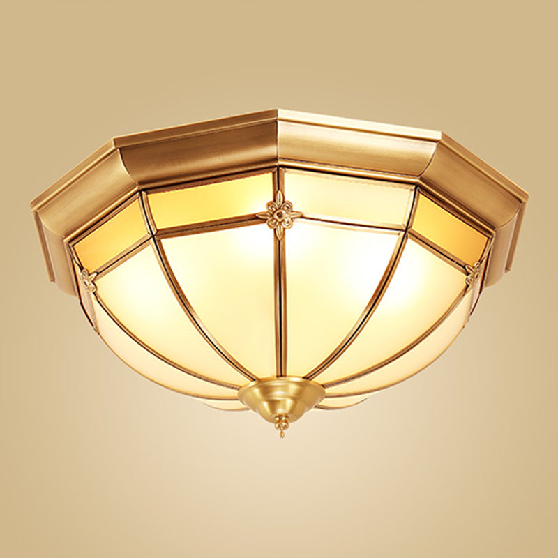 Colonial Style Copper Ceiling Lights Drum Flush Mount Ceiling Lights with Glass Shade