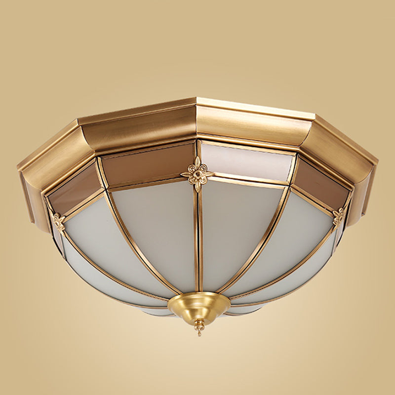 Colonial Style Copper Ceiling Lights Drum Flush Mount Ceiling Lights with Glass Shade